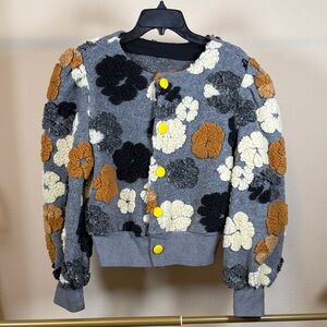 Gray Floral Cardigan with Yellow Accents